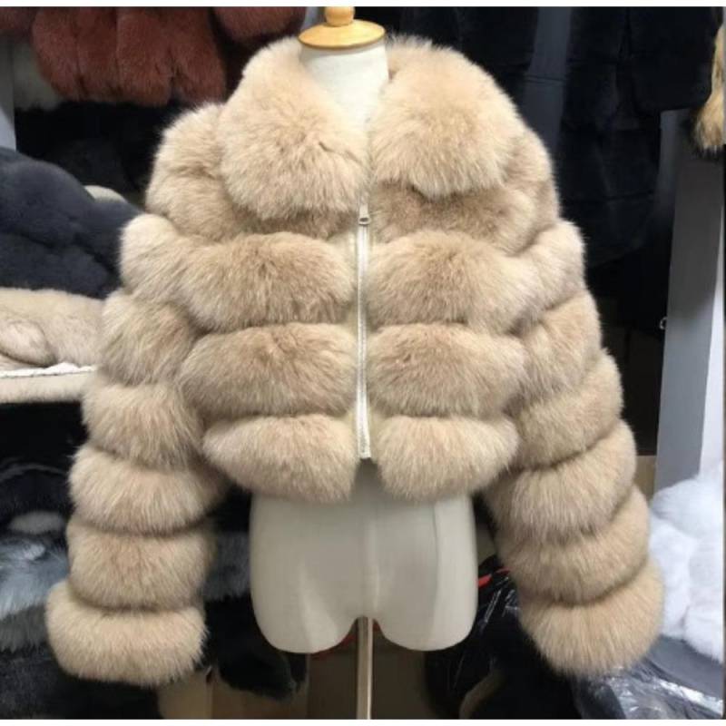 VAYLA Lässiger Weißer Schwarzer Flauschiger Herbst Winter Kunstpelzmantel Damen Kurze Jacke Langarm Cropped Puffer Pelzjacke Für Damen Oberbekleidung M helle khaki von Joom DACH