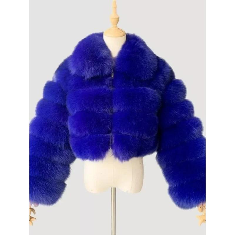 VAYLA Lässiger Weißer Schwarzer Flauschiger Herbst Winter Kunstpelzmantel Damen Kurze Jacke Langarm Cropped Puffer Pelzjacke Für Damen Oberbekleidung M königsblau von Joom DACH