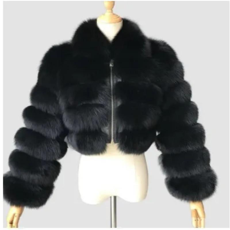 VAYLA Lässiger Weißer Schwarzer Flauschiger Herbst Winter Kunstpelzmantel Damen Kurze Jacke Langarm Cropped Puffer Pelzjacke Für Damen Oberbekleidung S schwarz von Joom DACH