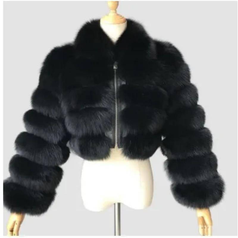 VAYLA Lässiger Weißer Schwarzer Flauschiger Herbst Winter Kunstpelzmantel Damen Kurze Jacke Langarm Cropped Puffer Pelzjacke Für Damen Oberbekleidung S schwarz von Joom DACH