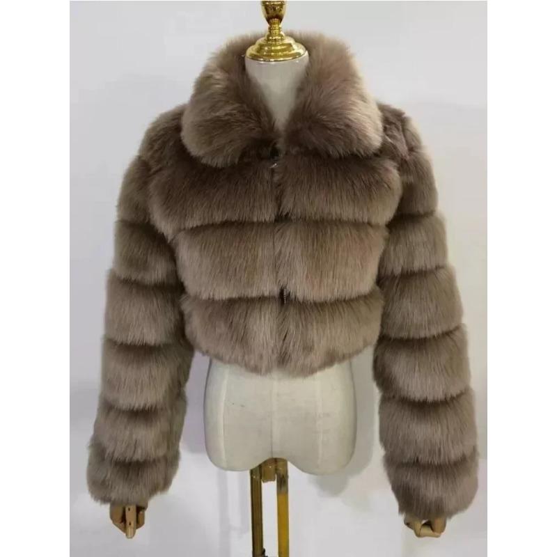 VAYLA Lässiger Weißer Schwarzer Flauschiger Herbst Winter Kunstpelzmantel Damen Kurze Jacke Langarm Cropped Puffer Pelzjacke Für Damen Oberbekleidung XL khaki von Joom DACH