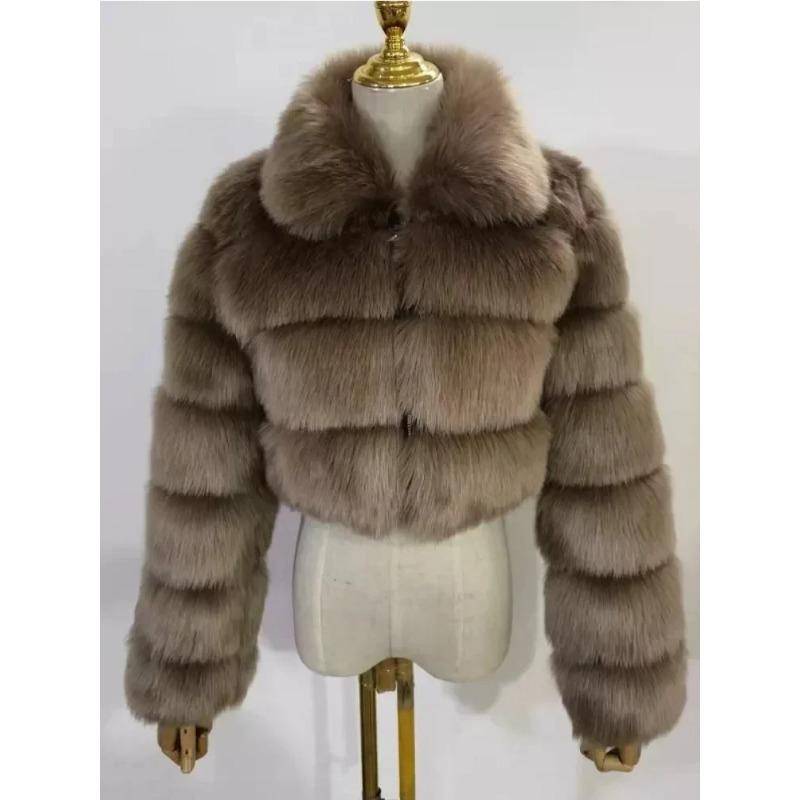 VAYLA Lässiger Weißer Schwarzer Flauschiger Herbst Winter Kunstpelzmantel Damen Kurze Jacke Langarm Cropped Puffer Pelzjacke Für Damen Oberbekleidung XL khaki von Joom DACH