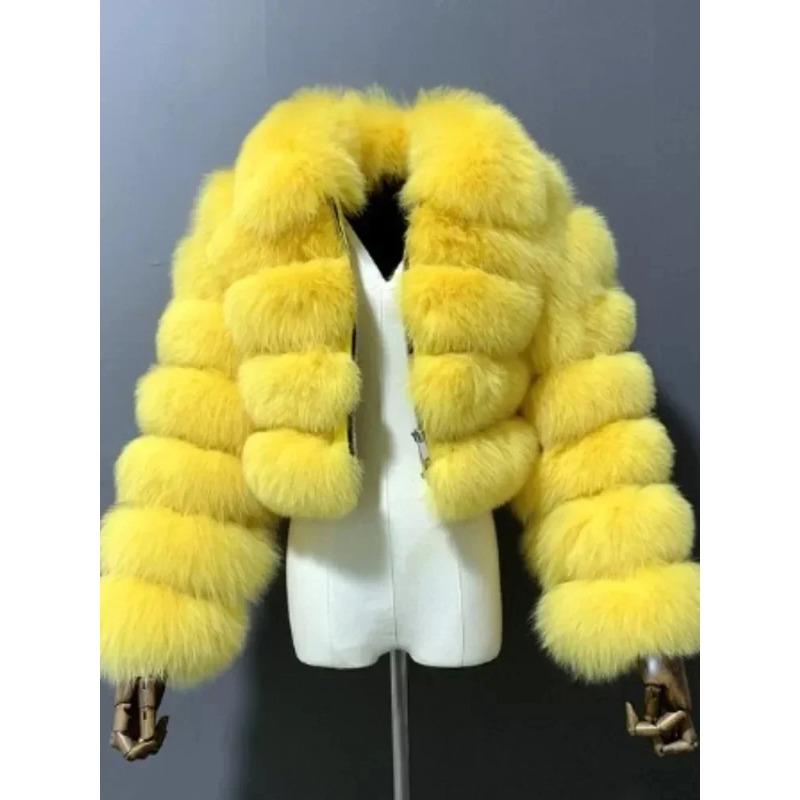 VAYLA Lässiger Weißer Schwarzer Flauschiger Herbst Winter Kunstpelzmantel Damen Kurze Jacke Langarm Cropped Puffer Pelzjacke Für Damen Oberbekleidung XXXXXL gelb von Joom DACH