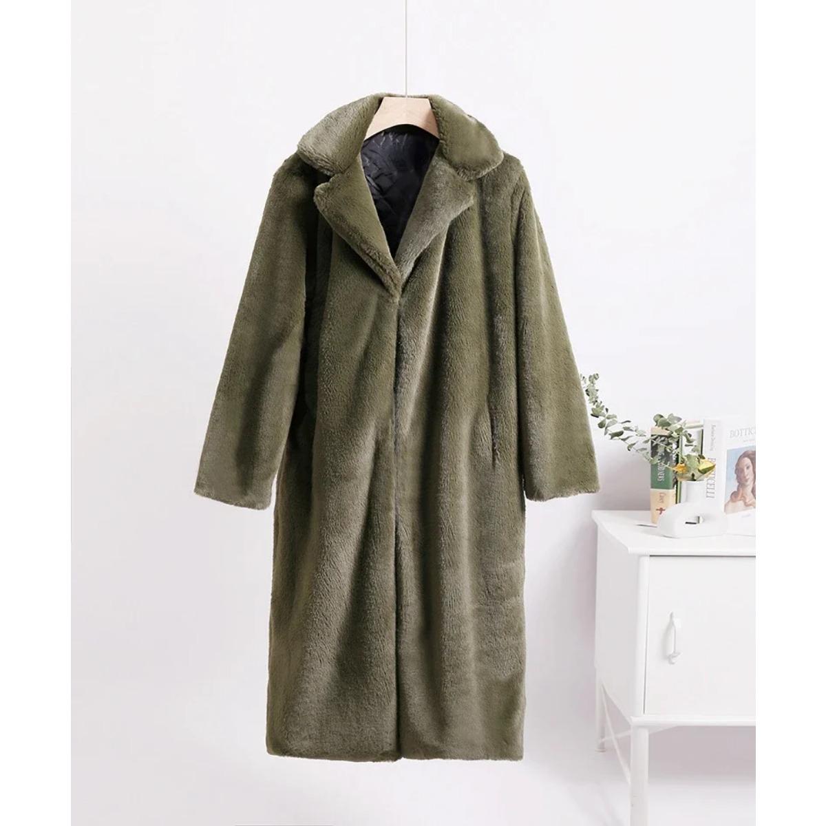 VAYLA Winter Damen Hochwertiger Faux Kaninchen Luxus Langer Pelzmantel Revers Übermantel Dick Warm Weiblich Plüschjacke Große Größe 5XL 5XL armee grüne von Joom DACH