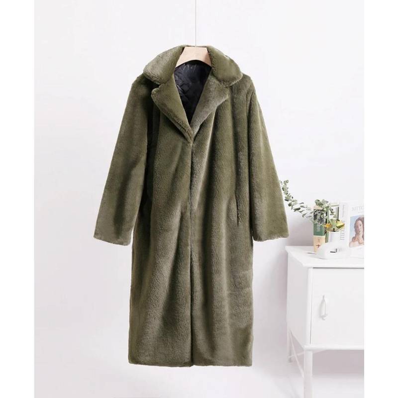 VAYLA Winter Damen Hochwertiger Faux Kaninchen Luxus Langer Pelzmantel Revers Übermantel Dick Warm Weiblich Plüschjacke Große Größe 5XL 5XL armee grüne von Joom DACH