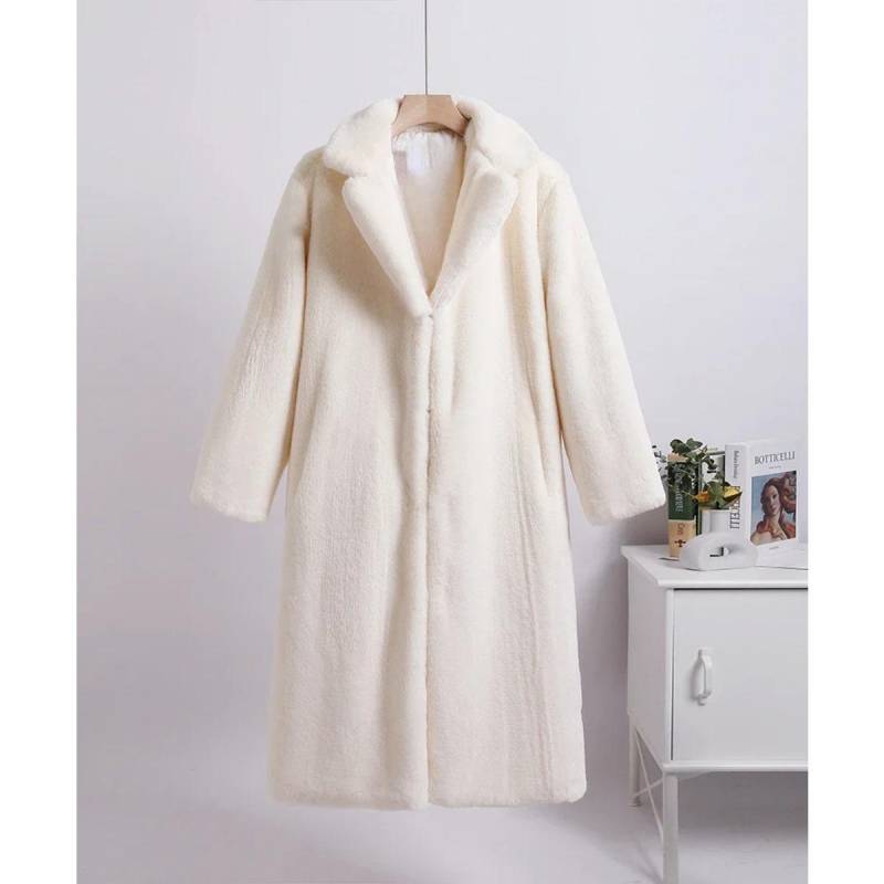 VAYLA Winter Damen Hochwertiger Faux Kaninchen Luxus Langer Pelzmantel Revers Übermantel Dick Warm Weiblich Plüschjacke Große Größe 5XL 5XL beige von Joom DACH