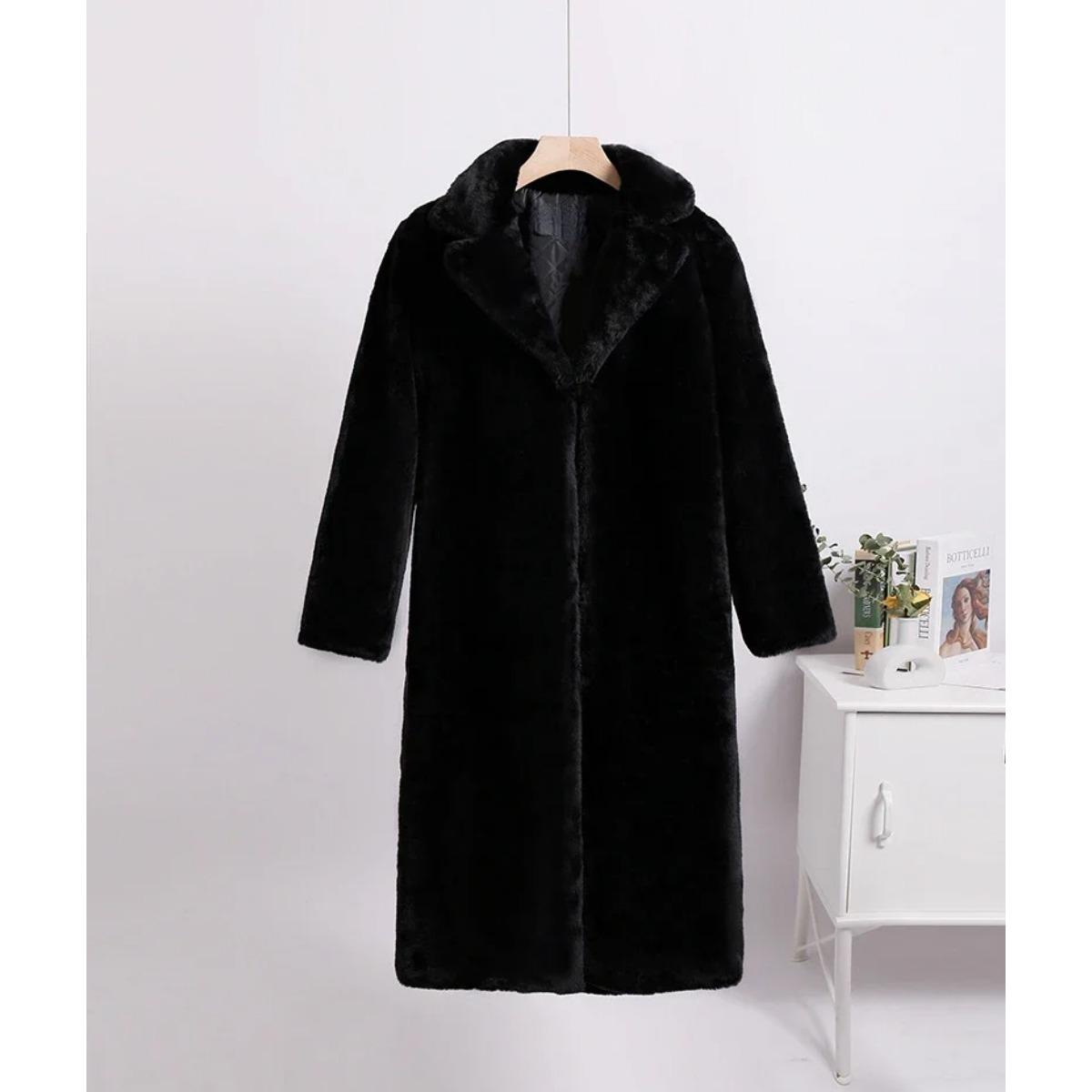VAYLA Winter Damen Hochwertiger Faux Kaninchen Luxus Langer Pelzmantel Revers Übermantel Dick Warm Weiblich Plüschjacke Große Größe 5XL 5XL schwarz von Joom DACH