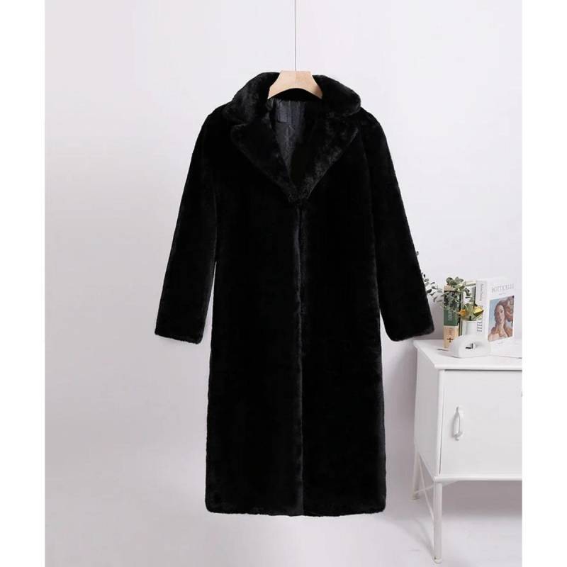 VAYLA Winter Damen Hochwertiger Faux Kaninchen Luxus Langer Pelzmantel Revers Übermantel Dick Warm Weiblich Plüschjacke Große Größe 5XL 5XL schwarz von Joom DACH