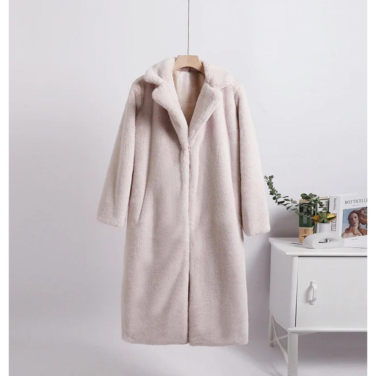 VAYLA Winter Damen Hochwertiger Faux Kaninchen Luxus Langer Pelzmantel Revers Übermantel Dick Warm Weiblich Plüschjacke Große Größe 5XL XXXL von Joom DACH