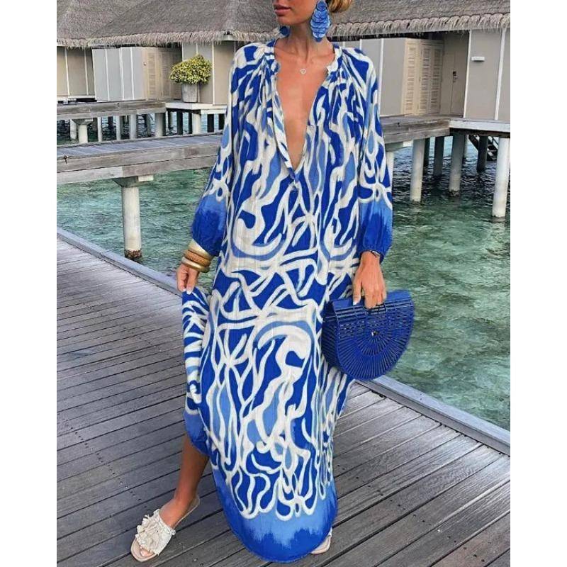 VEZFAA Damenmode Frühling Herbst Colorblock-Print Langarm V-Ausschnitt Lockere Taille Lässige Kleider XXL blau VEZFAA Damenmode Frühling Herbst Colorblock-Print Langarm V-Ausschnitt Lockere Taille Lässige Kleider XXL blau von Joom DACH