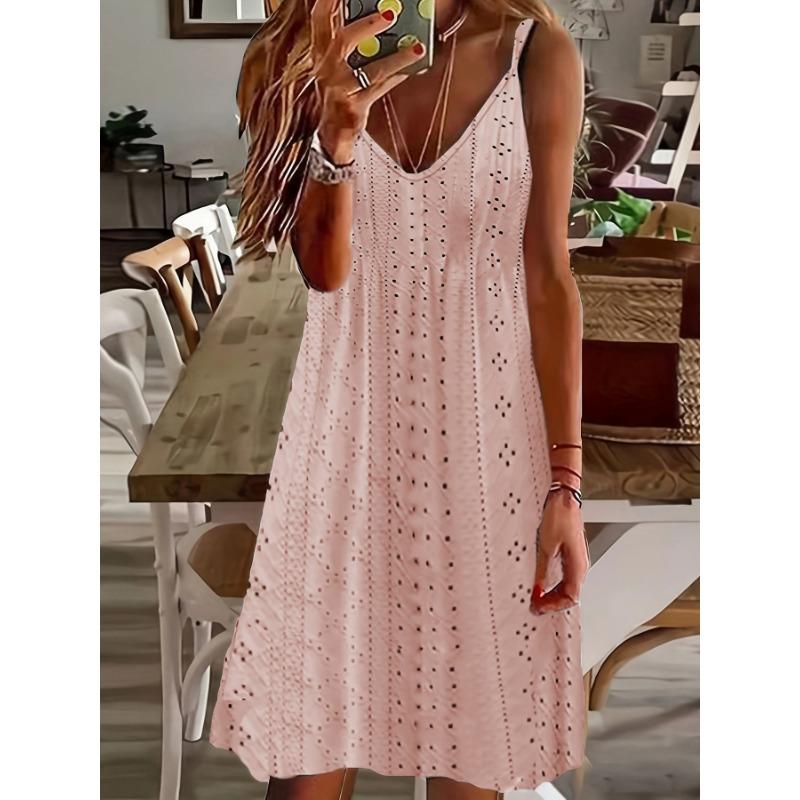 VEZFAA Damenmode Sommer Frühling Einfarbig Druck Ärmellos V-Ausschnitt Lockere Taille Lässige Kleider XXL rosa von Joom DACH