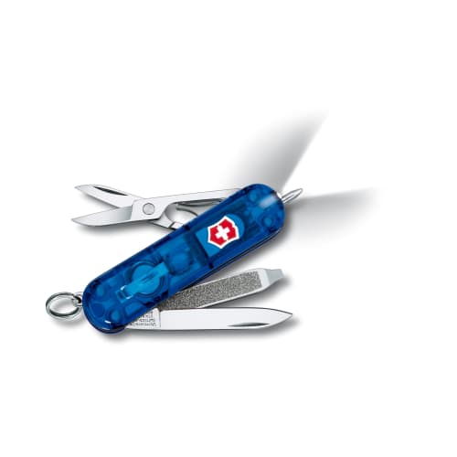 VICTORINOX Signature Light Durchscheinend Blau Messer Katastrophenschutzartikel Kugelschreiber mit LED-Licht Swiss Made Multi-Tool mit 7 Funktionen 0.6226 von Joom DACH
