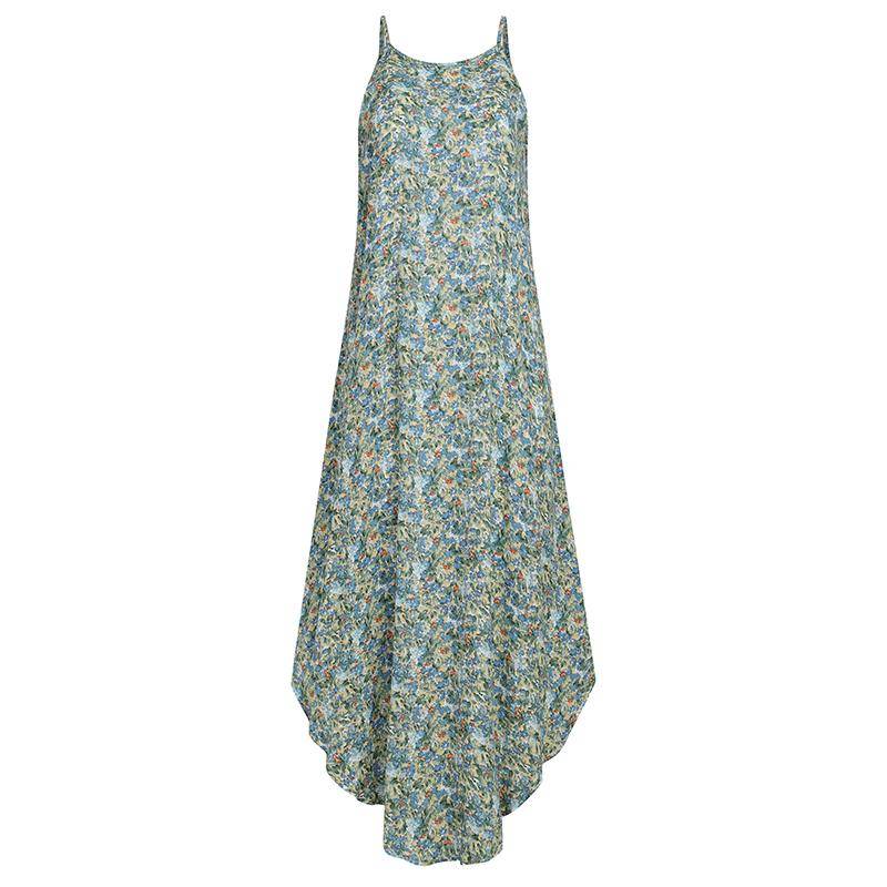 VONDA Sommer-Damen-Maxikleid mit Neckholder, ärmellos, Blumenmuster, Schlinge, unregelmäßiger Saum M grün von Joom DACH