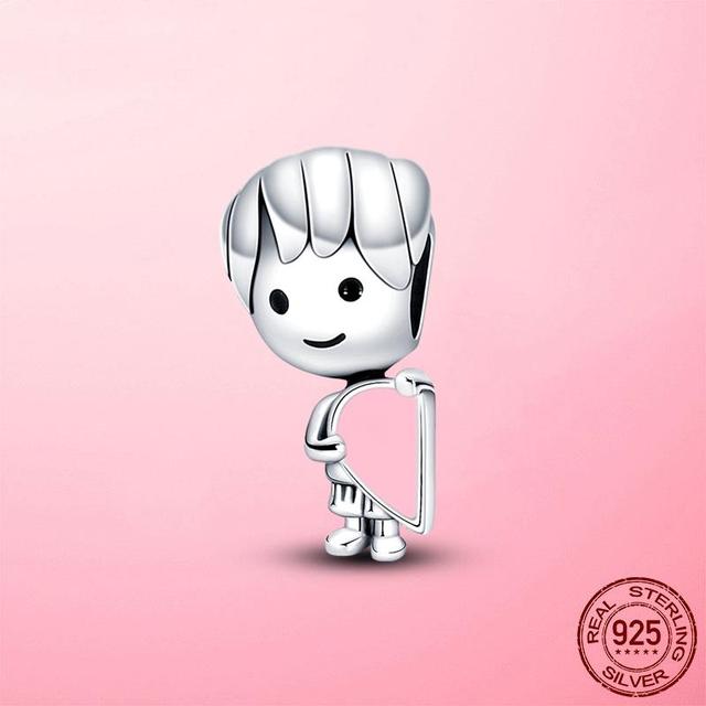 Valentinstagsgeschenk 925 Sterlingsilber Kleiner Junge Mädchen Paar Charm Perlen passen Mode Charms Armband Original 925 Silberschmuck von Joom DACH