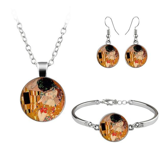 Van Gogh Gustav Klimt Gemälde Schmucksets Die Sternennacht Glaskuppel Ohrringe Halskette Armbänder Für Frauen Vintage-Schmuck von Joom DACH