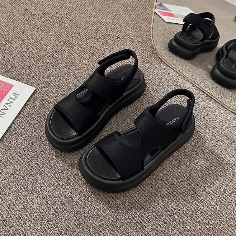 Klettverschluss-Schuhe Dicksohlige Ein-Schulter-Schuhe Neue Damen-Sandale Strand Sport Coole Hausschuhe 39 schwarz von Joom DACH