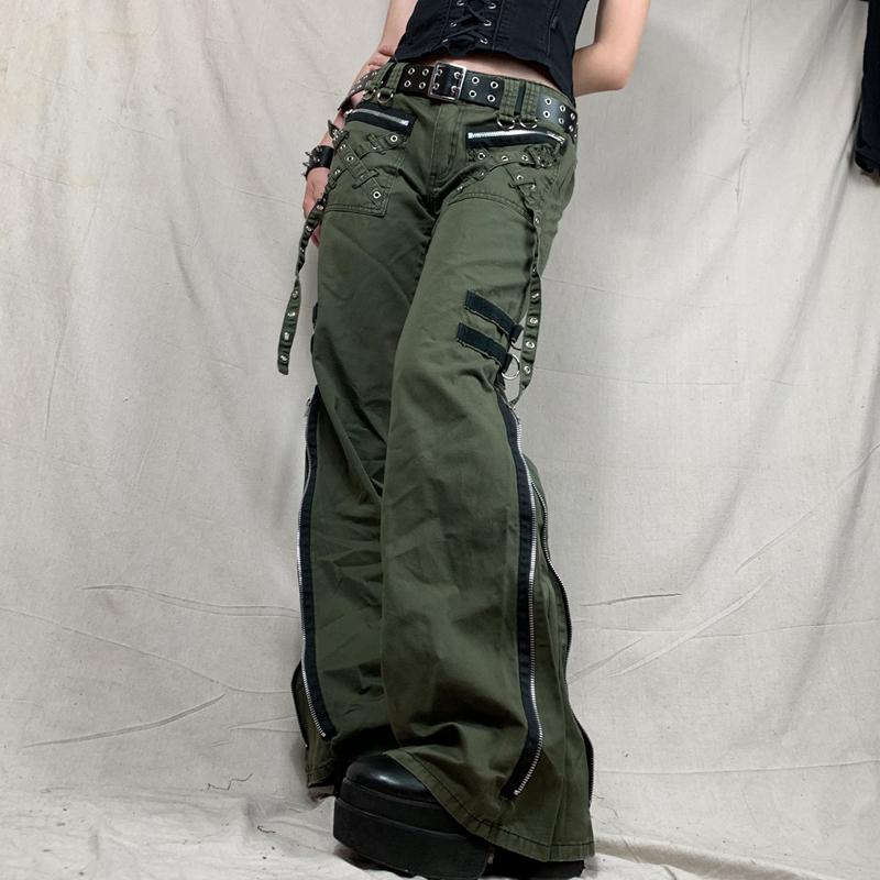 Verband Niedrige Taille Cargo Hosen Gothic Punk Baggy Retro Kawaii Hosen Grunge Grün Zipper Jeans Frauen Koreanische Jogginghose S armee grüne von Joom DACH