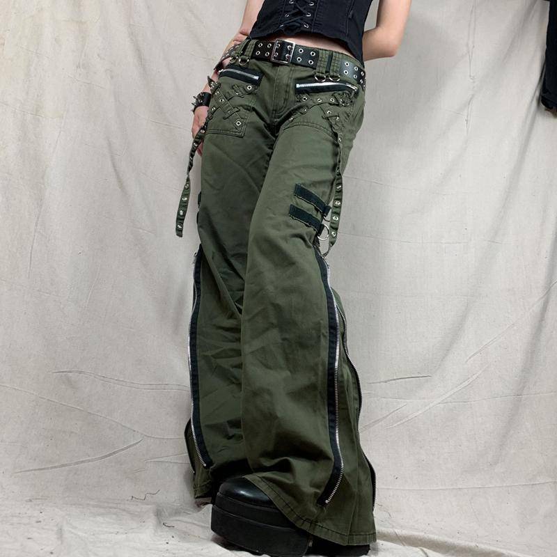 Verband Niedrige Taille Cargo Hosen Gothic Punk Baggy Retro Kawaii Hosen Grunge Grün Zipper Jeans Frauen Koreanische Jogginghose S armee grüne von Joom DACH