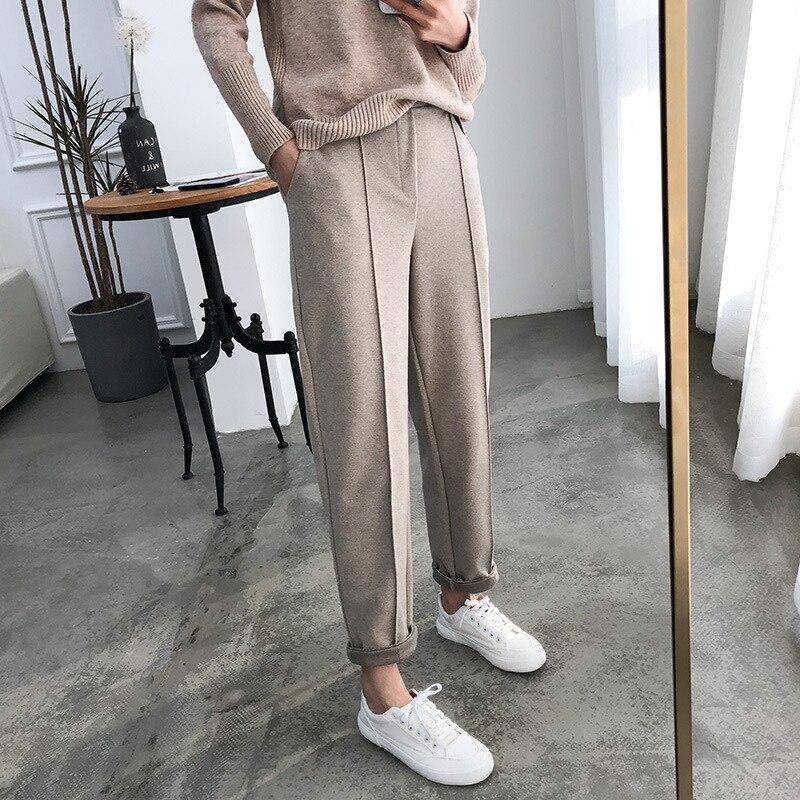 Verdicken Frauen Bleistift Hosen frauen 2022 Herbst Winter kleidung OL Stil Wolle Weibliche Arbeit Anzug Hose Lose Weibliche Hose Capris XXL khaki von Joom DACH