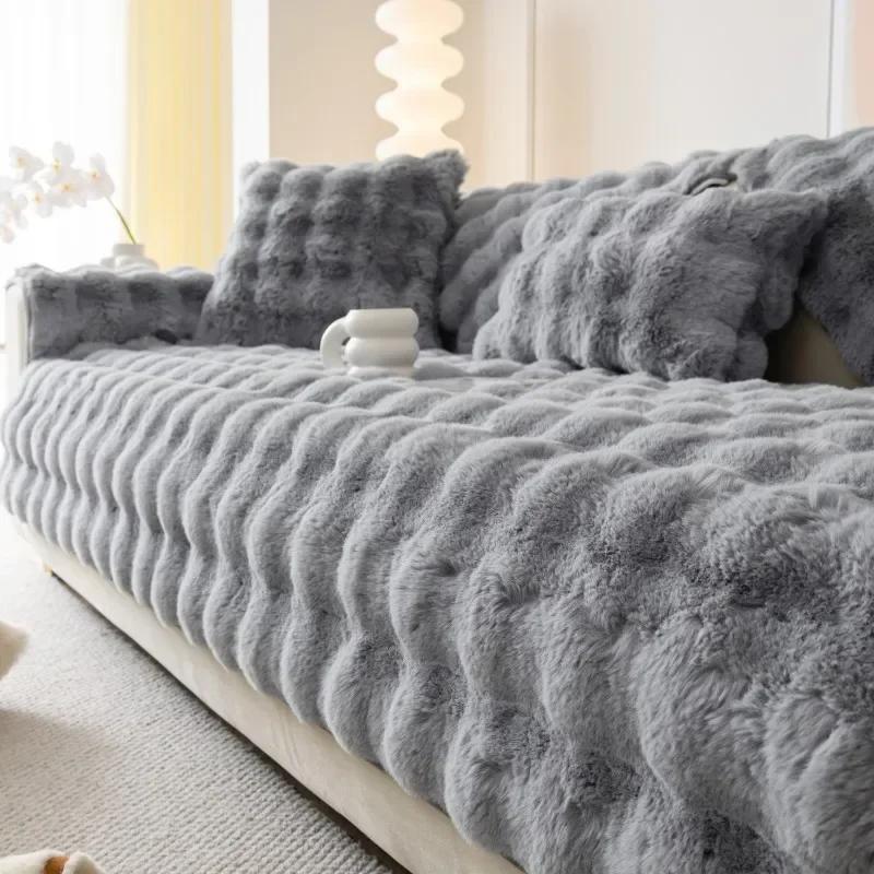 Verdicken Kaninchen Plüsch Sofa Abdeckung Nordic Einfarbig Sofa Handtuch Abdeckungen Nicht-slip Couch Schonbezüge Sofa Handtuch für Wohnzimmer decor 90x210cm von Joom DACH