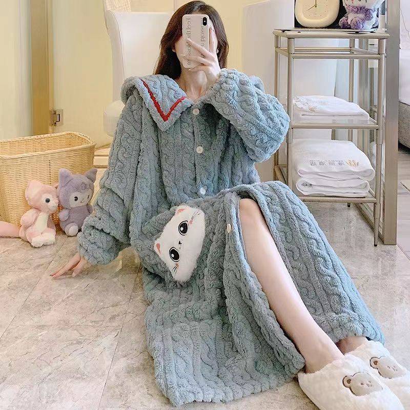 Verdicken Plus-samt Sleepshirts Frauen Neue Winter Warme Patchwork Taschen Schöne Mädchen Nachtwäsche Hause Lose Freizeit 2XL von Joom DACH