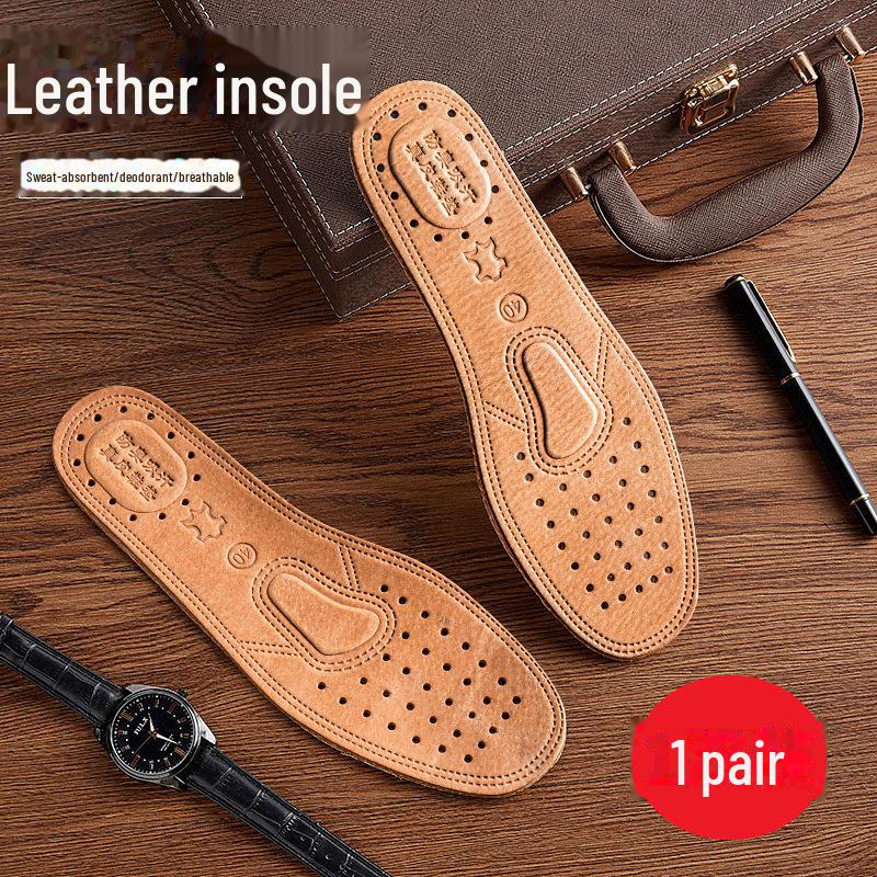 Verdickte, feuchtigkeitsableitende, atmungsaktive Deodorant-Sporteinlegesohlen aus echtem Leder für Männer und Frauen Size 42 braun von Joom DACH