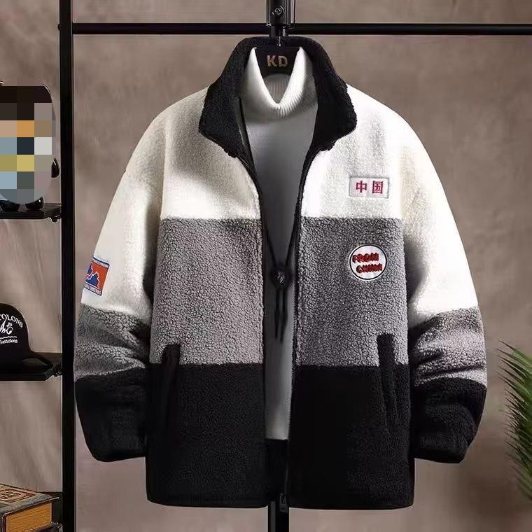 Verdickte, mit Fleece gefütterte Jacke für Herren, lässiges Winter-Sweatshirt mit lockerer Passform, Jugendmode, trendige Herren-Oberbekleidung 3XL coole schwarze von Joom DACH