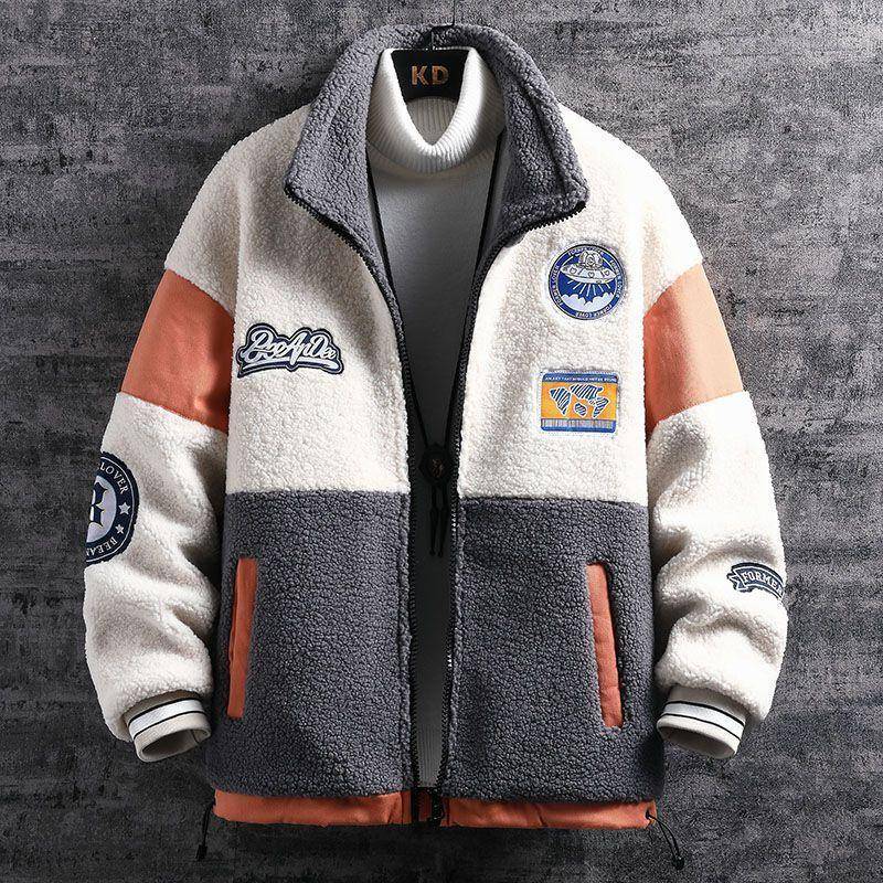 Verdickte, mit Fleece gefütterte Jacke für Herren, lässiges Winter-Sweatshirt mit lockerer Passform, Jugendmode, trendige Herren-Oberbekleidung M grau von Joom DACH