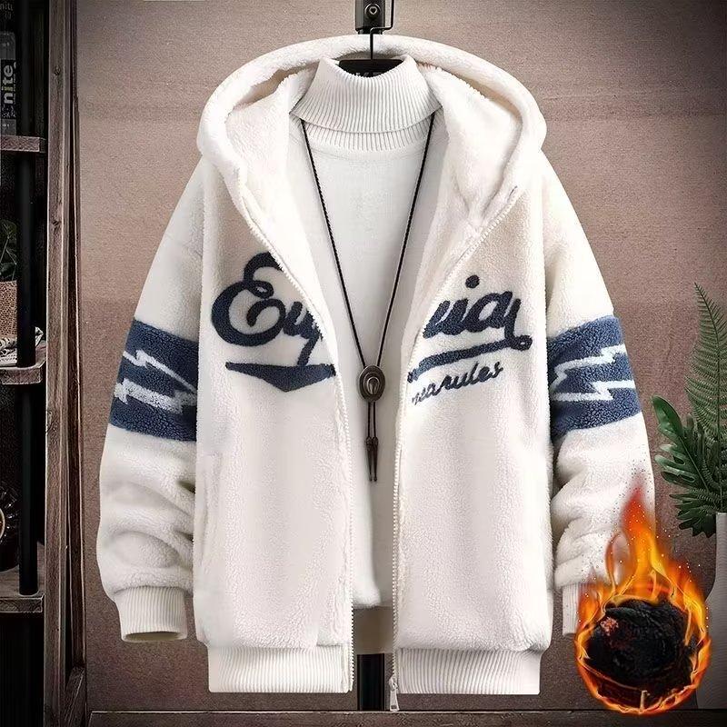Verdickte, mit Fleece gefütterte Jacke für Herren, lässiges Winter-Sweatshirt mit lockerer Passform, Jugendmode, trendige Herren-Oberbekleidung XL weiß von Joom DACH
