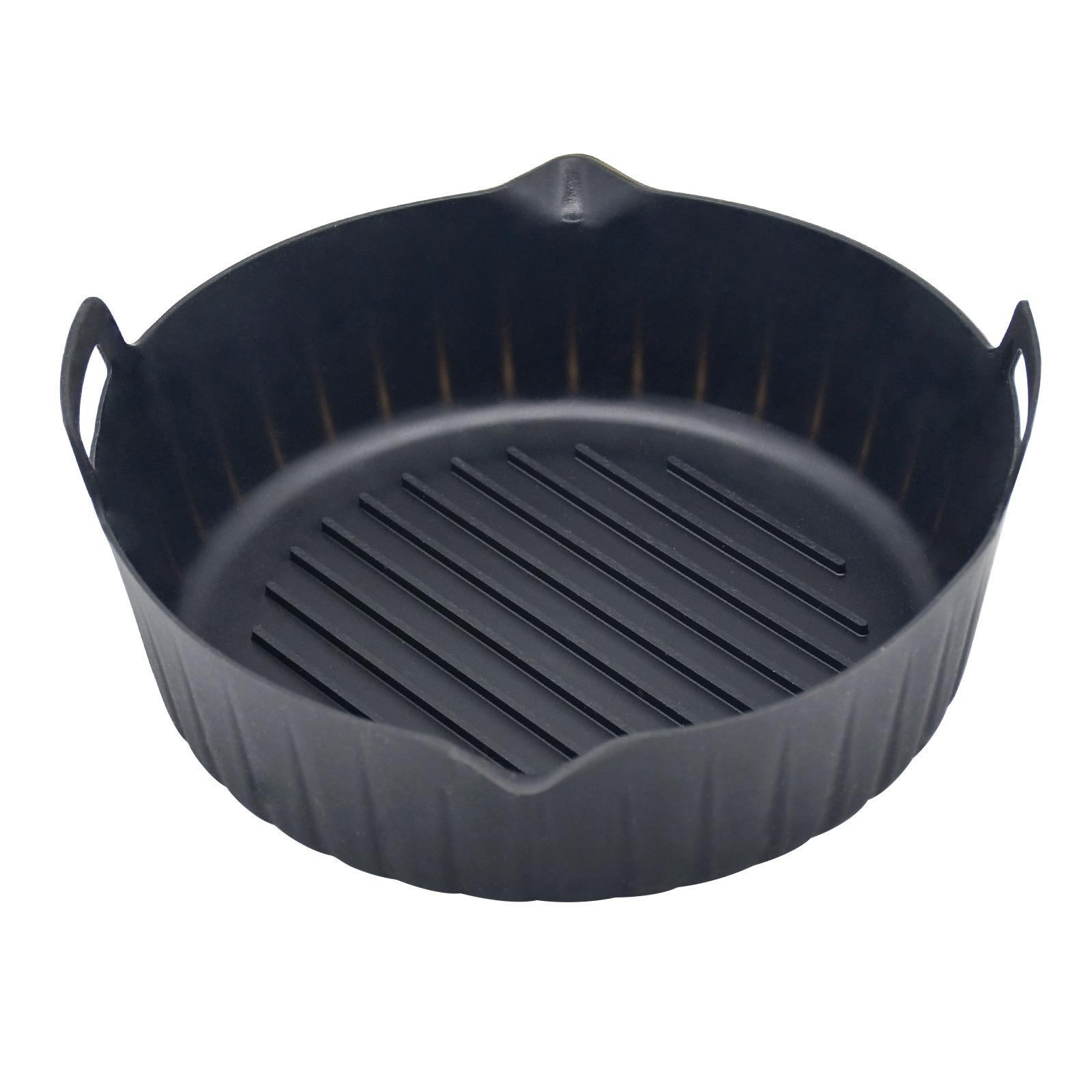 Verdickte, runde Airfryer-Matte, Silikon-Backform, Innenauskleidung, Backform, multifunktionales, wärmeisolierendes Silikontablett 21*21*7.5cm schwarz von Joom DACH
