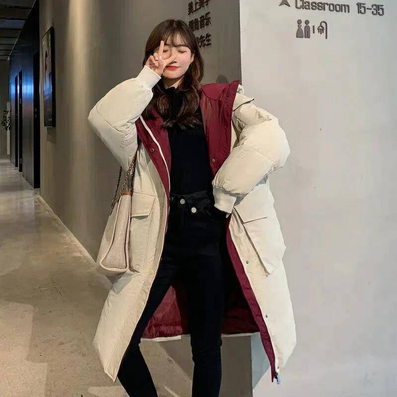 Verdickte Daunenbaumwolljacke Baumwollkleidung Damen Koreanische Version der lockeren Studenten-Winterjacke Mittellange Baumwolljacke XXL beige von Joom DACH