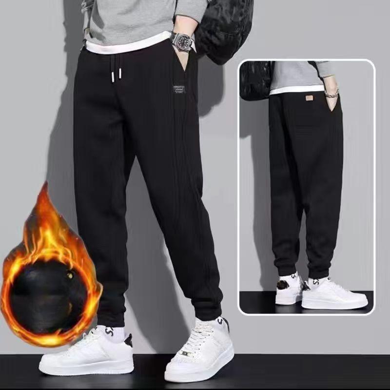 Verdickte Fleece-gefütterte Freizeithose für Herren Locker sitzende Sport-Lange Hose Trendy Herbst Winter Neue warme Herrenhose 4XL schwarz von Joom DACH