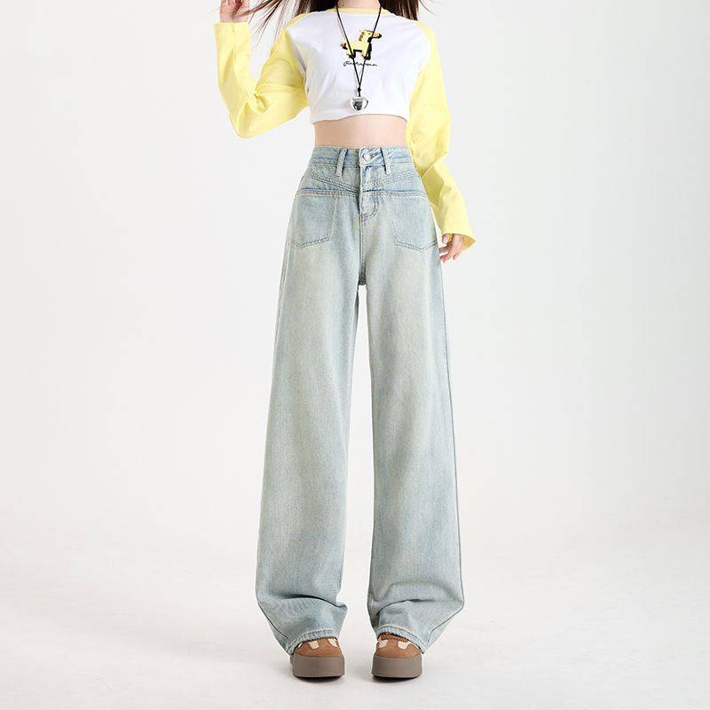 Verdickte Jeans Damen Herbst Hohe Taille Weites Bein Hose Damen Herbst und Winter Bodenlange Hose Bequeme Lockere Gerade Hose 2XL von Joom DACH