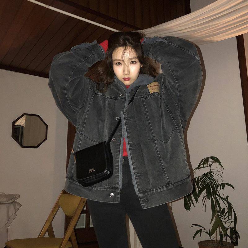 Verdickte Jeansjacke Damen Neue Mode Vielseitige lose Samt-Baumwoll-gepolsterte Kleidung M von Joom DACH