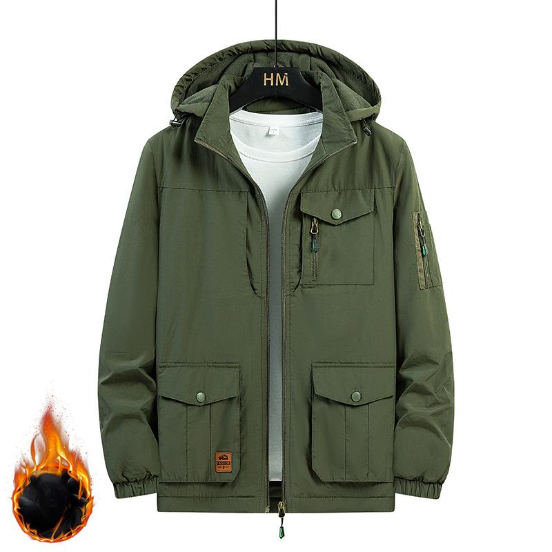 Verdickte Plus Samt Übergröße Jacke Herrenjacke Trendige Vielseitige Lässige Paar Multi-Taschen Arbeitsjacke Outdoor-Jacke für Herren 4XL von Joom DACH