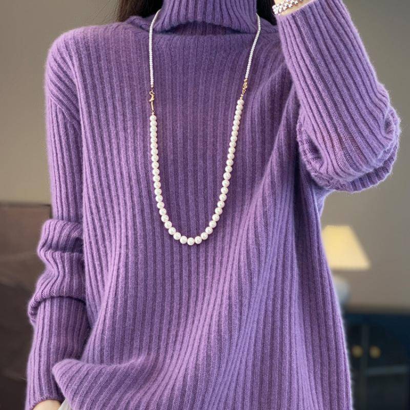 Verdickte Rippstrick-Polo-Strickjacke für Damen Herbst und Winter Neu Hautfreundlich und Vielseitig Kaschmir Gestricktes Basic-Shirt XL von Joom DACH