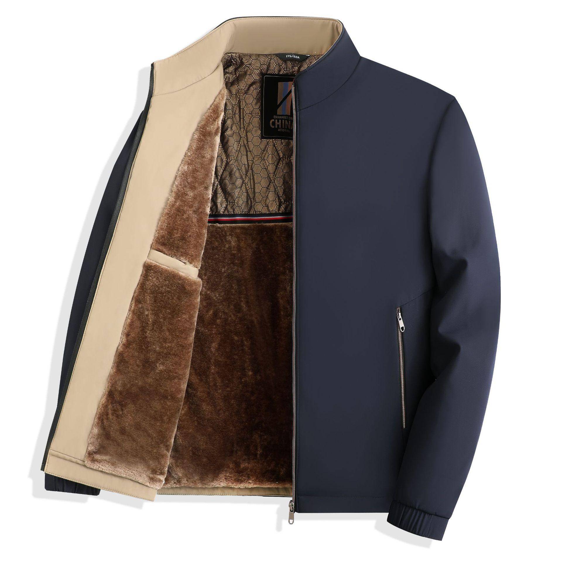 Verdickte Samtjacke für Herren im Herbst und Winter Neue Stehkragenjacke für Männer mittleren Alters und ältere Männer Warme Winterjacke für Väter 3XL von Joom DACH