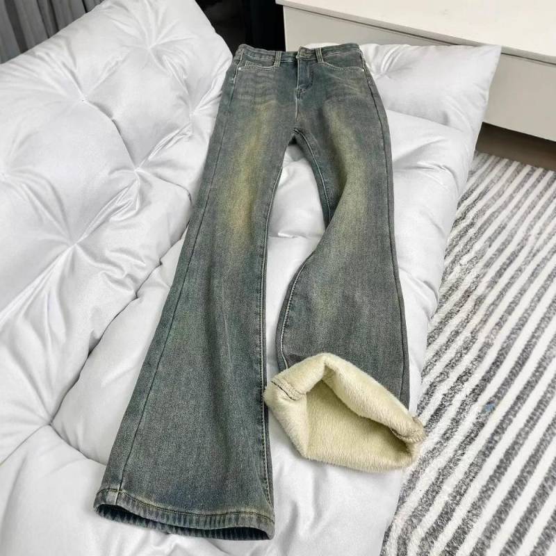 Verdickte Vintage Blaue Straight-Leg Jeans für Damen im Winter Hohe Taille Hüften bedeckend und sie schlank machend und Schlaghosen S von Joom DACH