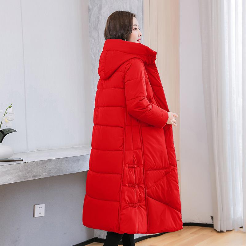 Verdickter Daunenmantel für Damen, Winter, neuer Stil, lockerer Baumwollmantel, langer Über-Knie-Baumwollmantel XL rot von Joom DACH
