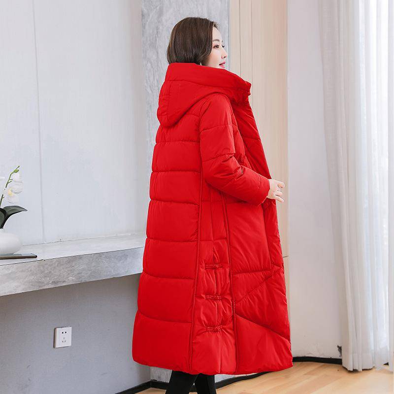 Verdickter Daunenmantel für Damen, Winter, neuer Stil, lockerer Baumwollmantel, langer Über-Knie-Baumwollmantel XL rot von Joom DACH