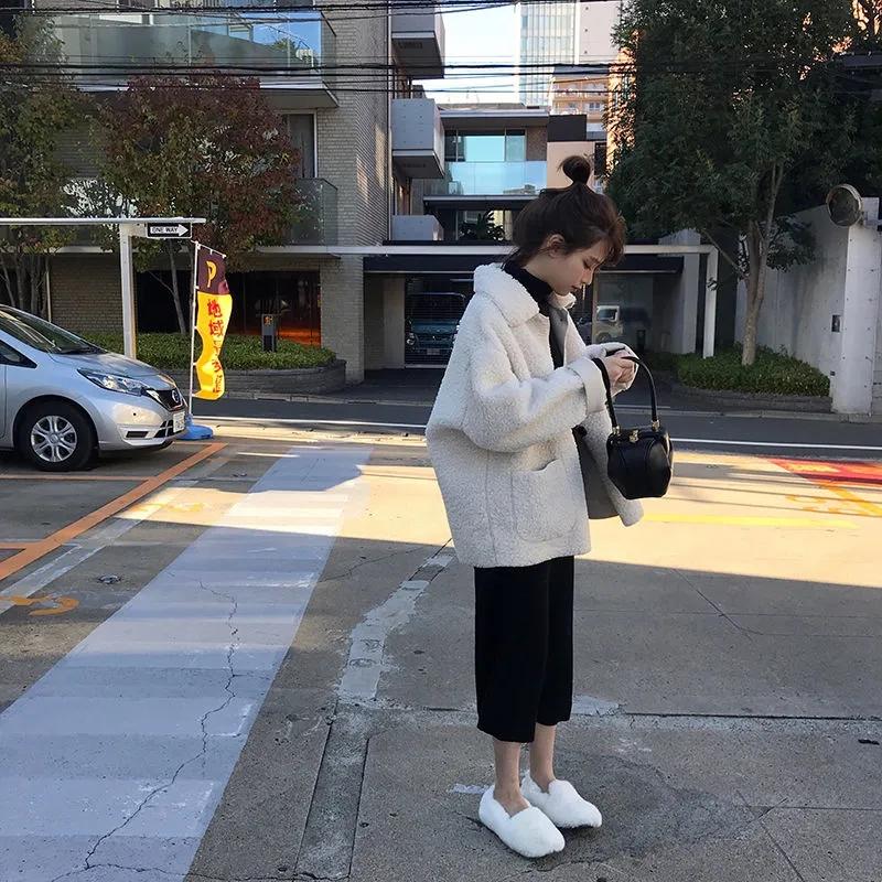 Verdickter Herbst- und Winter Koreanische Version von Locker Einfarbig Lammwolle Fleece Pelz Ein Mantel Damen Kurz Studenten Oberteile S beige von Joom DACH