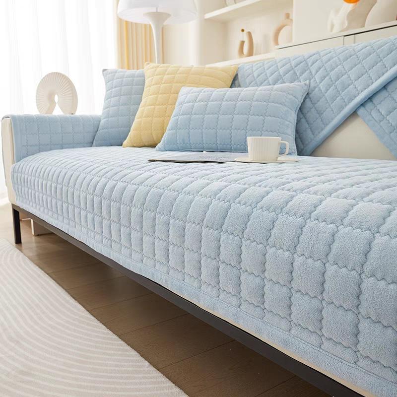 Verdickter Milchsamt, rutschfest, kariert, Sofabezug, Plüsch-Sofakissen, Winter-Flanell, einfarbig, Sofa-Rückenlehne, Armlehne, Samt-Handtuch 90x120cm 1pcs blau von Joom DACH