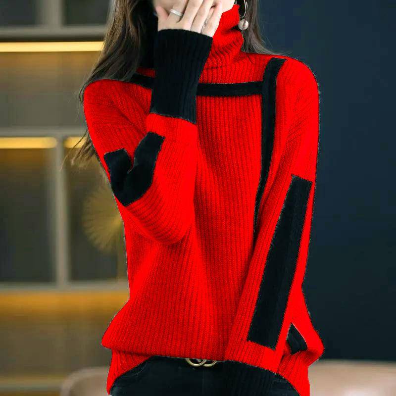 Verdickter Retro-Pullover Rollkragen Herbst und Winter Lockerer Pullover Innenstrickpullover Bottoming Top Damen 3XL rot von Joom DACH