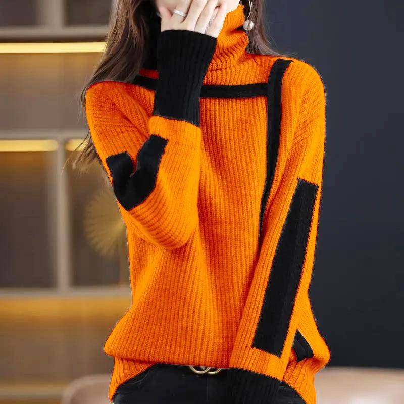 Verdickter Retro-Pullover Rollkragen Herbst und Winter Lockerer Pullover Innenstrickpullover Bottoming Top Damen L orange von Joom DACH