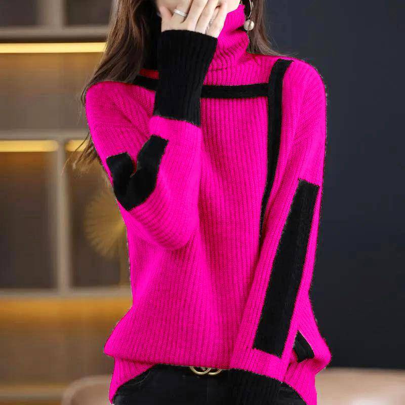 Verdickter Retro-Pullover Rollkragen Herbst und Winter Lockerer Pullover Innenstrickpullover Bottoming Top Damen L rose rot von Joom DACH