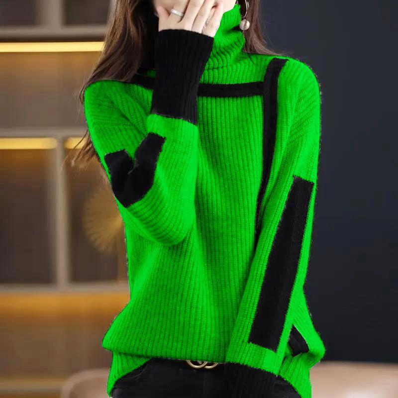 Verdickter Retro-Pullover Rollkragen Herbst und Winter Lockerer Pullover Innenstrickpullover Bottoming Top Damen L grün von Joom DACH