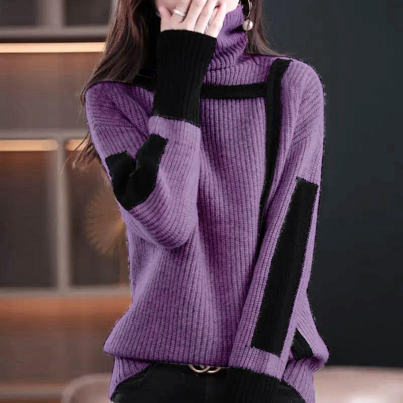 Verdickter Retro-Pullover Rollkragen Herbst und Winter Lockerer Pullover Innenstrickpullover Bottoming Top Damen XL violett von Joom DACH