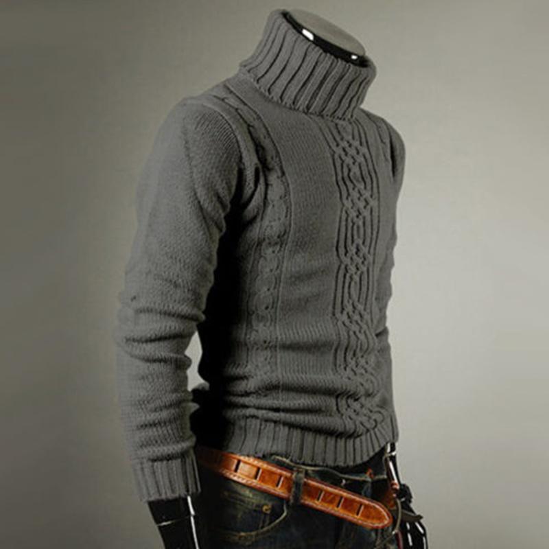 Verdickter Rollkragenpullover für Herren im Herbst und Winter, gestrickter langärmeliger bestickter Pullover 3XL von Joom DACH