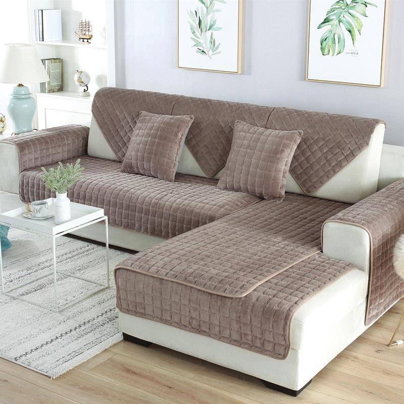 Verdickter Samt-Sofakissenbezug, universeller Plüsch, rutschfest, Wohnzimmer-Sofabezug, warmer Flanell, Sofa-Rückenlehne, Handtuch-Kissenbezug 70x150cm 1pc khaki von Joom DACH