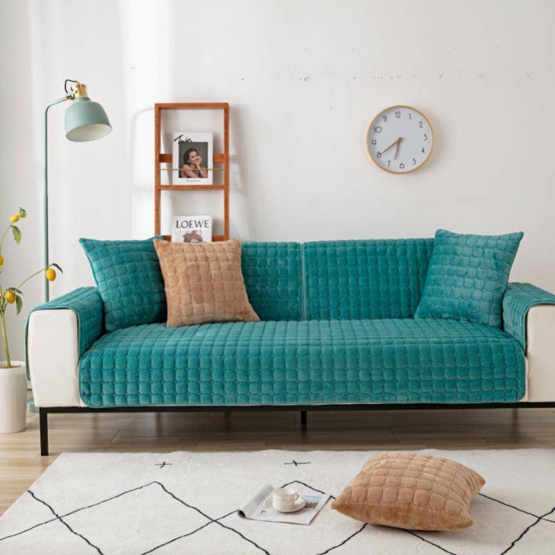 Verdickter Samt-Sofakissenbezug, universeller Plüsch, rutschfest, Wohnzimmer-Sofabezug, warmer Flanell, Sofa-Rückenlehne, Handtuch-Kissenbezug 90x160cm 1pc dunkelgrüne von Joom DACH